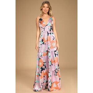 Dreamy Blooms Navy Blue Multi Floral Print Tiered Maxi Dress Lulus NWT Size XS